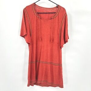Boho Tunic Dress M Rust Tassel‎ Tie Short Sleeve Relaxed Artisan Casual Resort